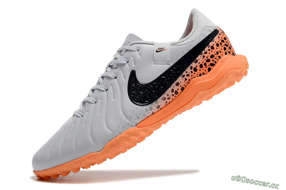 Men's Nike Tiempo Legend 10 Elite TF Artificial Turf Low-Tops Football Shoes - Grey/Black/Orange 5