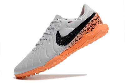 Men's Nike Tiempo Legend 10 Elite TF Artificial Turf Low-Tops Football Shoes - Grey/Black/Orange