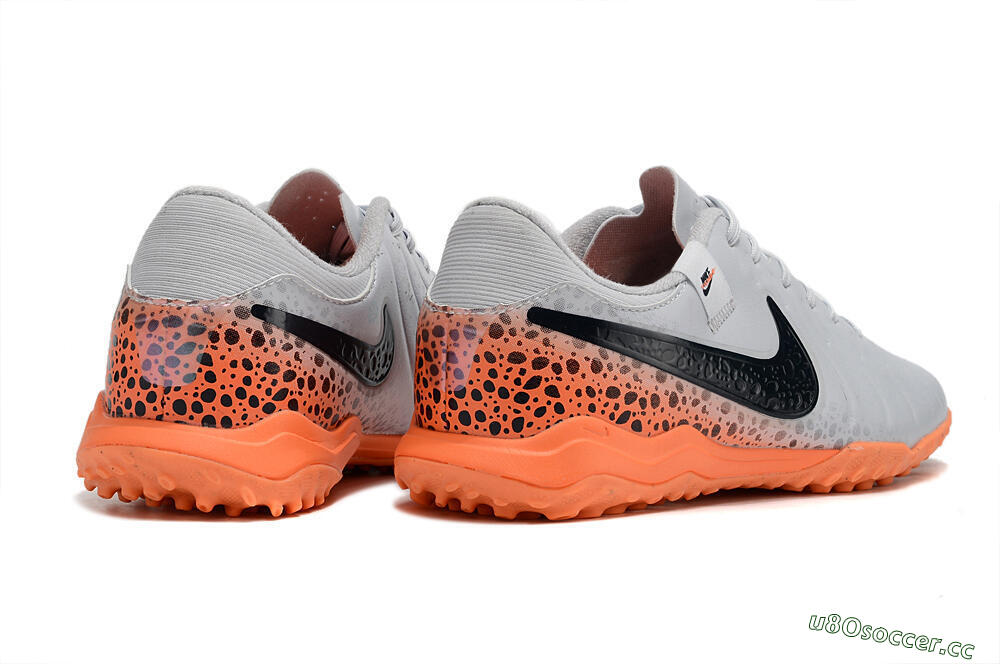 Men's Nike Tiempo Legend 10 Elite TF Artificial Turf Low-Tops Football Shoes - Grey/Black/Orange 6
