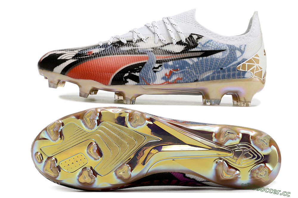 Men's Puma Ultra Ultimate FG Firm Ground Low-Tops Football Boots - White/Black/Red/Blue 1
