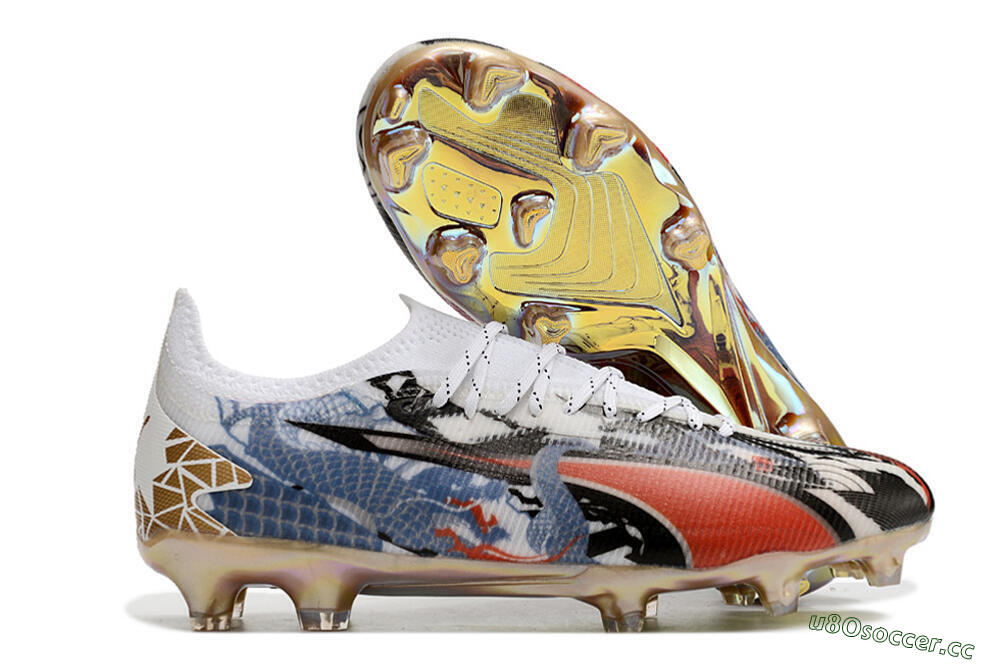 Men's Puma Ultra Ultimate FG Firm Ground Low-Tops Football Boots - White/Black/Red/Blue 2