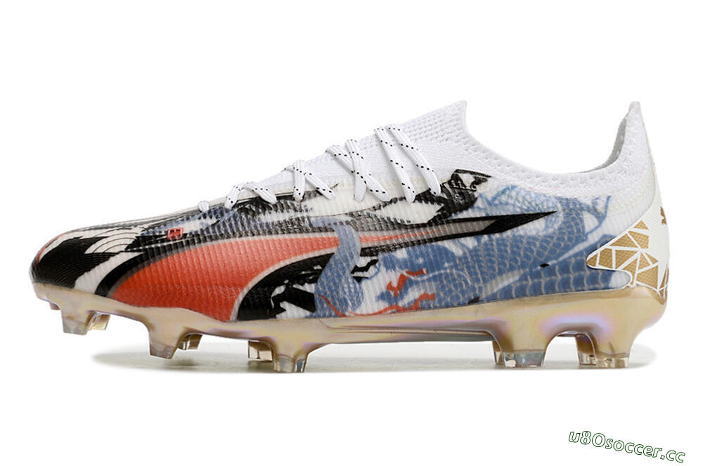 Men's Puma Ultra Ultimate FG Firm Ground Low-Tops Football Boots - White/Black/Red/Blue 0