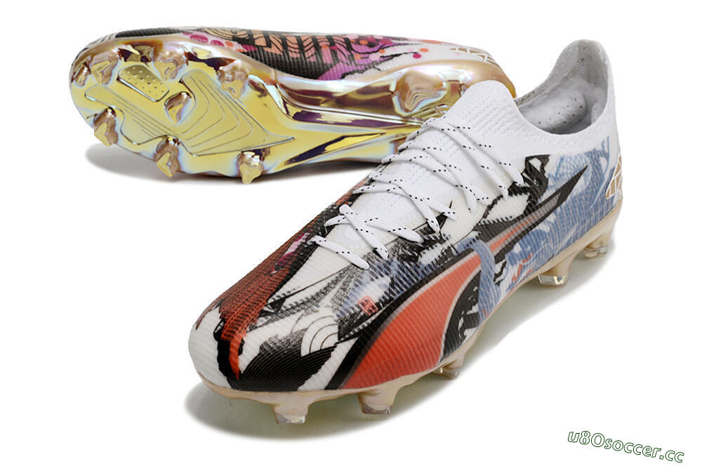 Men's Puma Ultra Ultimate FG Firm Ground Low-Tops Football Boots - White/Black/Red/Blue 3