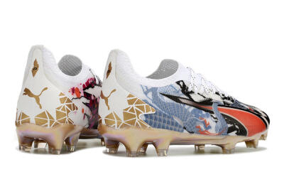 Men's Puma Ultra Ultimate FG Firm Ground Low-Tops Football Boots - White/Black/Red/Blue