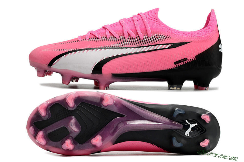 Men's Puma Ultra Ultimate FG Firm Ground Low-Tops Football Boots - Pink/White/Black 1