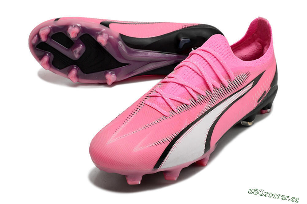 Men's Puma Ultra Ultimate FG Firm Ground Low-Tops Football Boots - Pink/White/Black 3