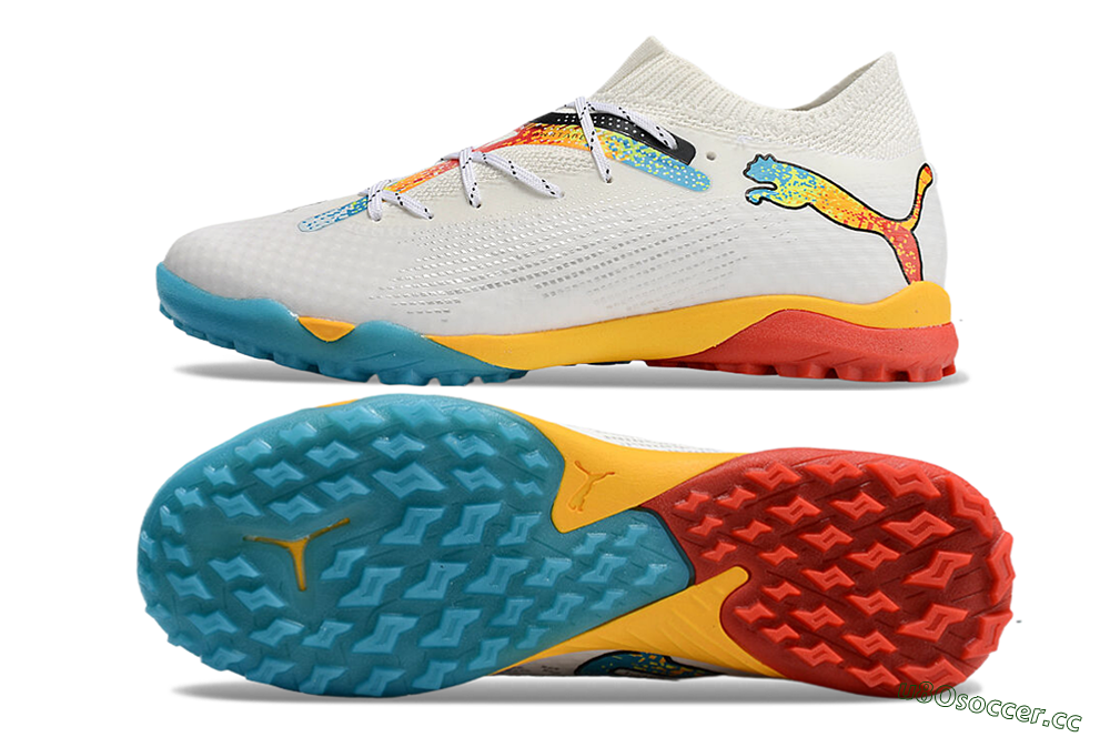 Men's Puma Future Ultimate TF Artificial Turf Low-Tops Football Shoes - White/Blue/Yellow/Red 1