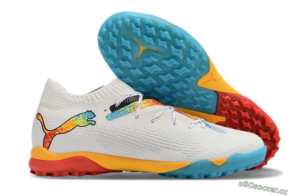 Men's Puma Future Ultimate TF Artificial Turf Low-Tops Football Shoes - White/Blue/Yellow/Red 2