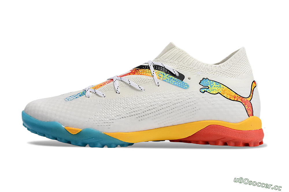 Men's Puma Future Ultimate TF Artificial Turf Low-Tops Football Shoes - White/Blue/Yellow/Red 0