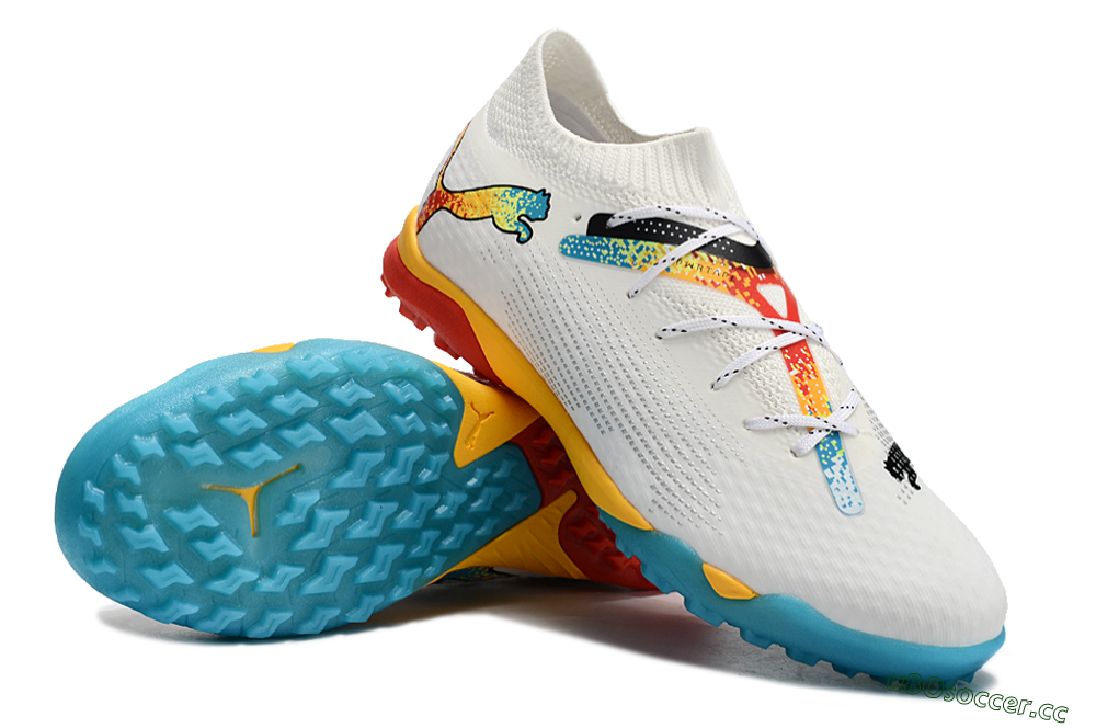 Men's Puma Future Ultimate TF Artificial Turf Low-Tops Football Shoes - White/Blue/Yellow/Red 3