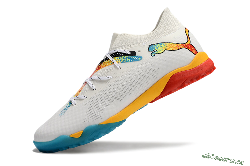 Men's Puma Future Ultimate TF Artificial Turf Low-Tops Football Shoes - White/Blue/Yellow/Red 5
