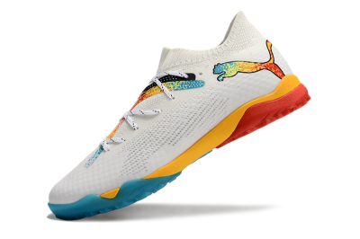 Men's Puma Future Ultimate TF Artificial Turf Low-Tops Football Shoes - White/Blue/Yellow/Red