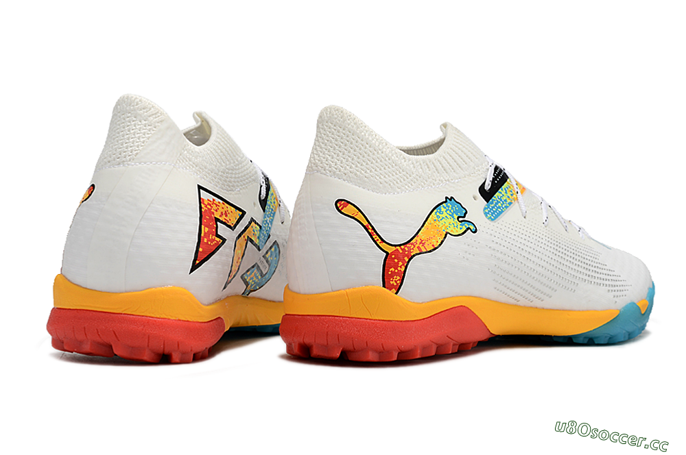 Men's Puma Future Ultimate TF Artificial Turf Low-Tops Football Shoes - White/Blue/Yellow/Red 6