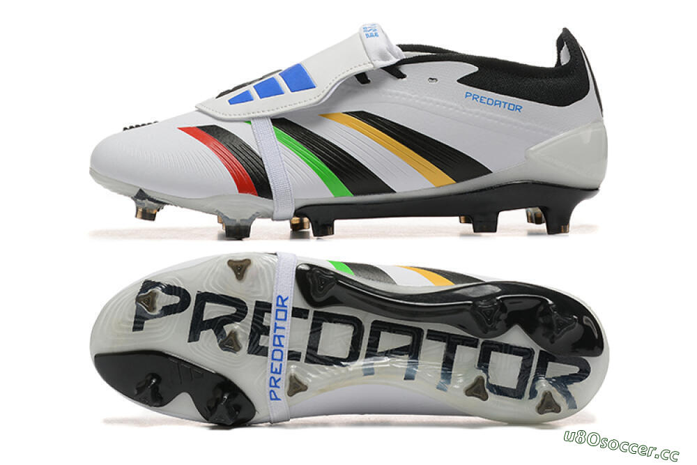 Men's Adidas Predator Elite Foldover Tongue FG Firm Ground Low-Tops Football Boots - White/Rainbow 1
