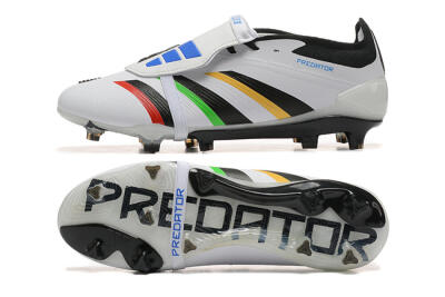 Men's Adidas Predator Elite Foldover Tongue FG Firm Ground Low-Tops Football Boots - White/Rainbow