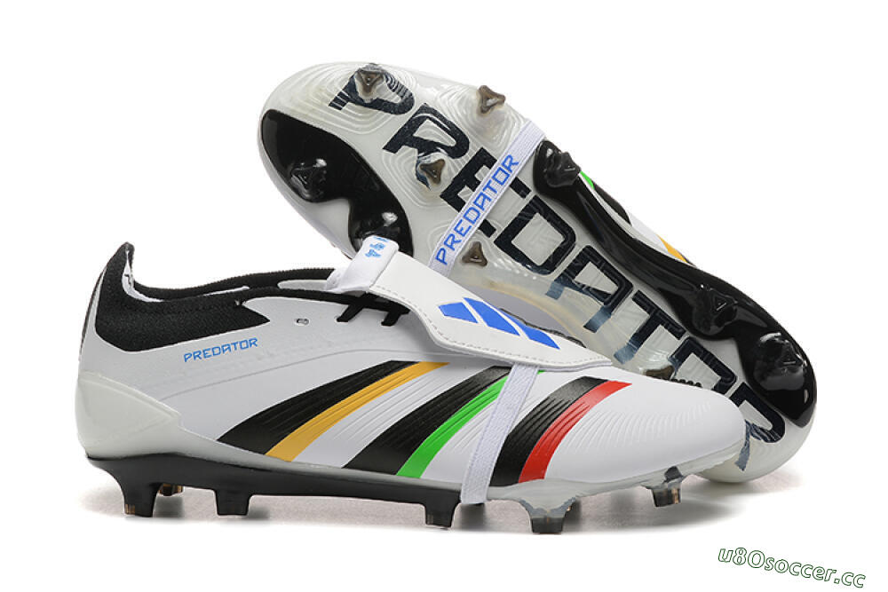 Men's Adidas Predator Elite Foldover Tongue FG Firm Ground Low-Tops Football Boots - White/Rainbow 2