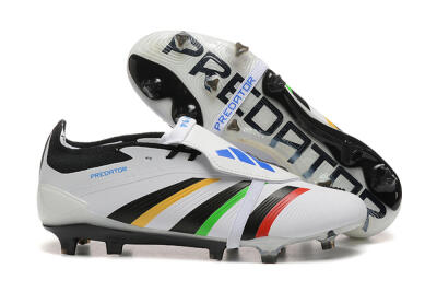 Men's Adidas Predator Elite Foldover Tongue FG Firm Ground Low-Tops Football Boots - White/Rainbow