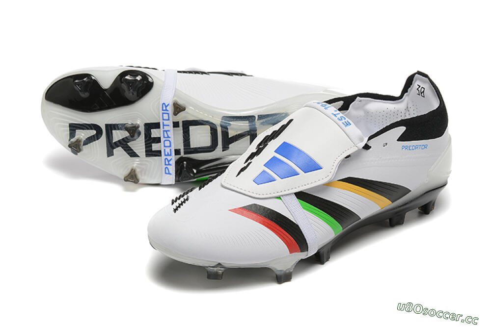 Men's Adidas Predator Elite Foldover Tongue FG Firm Ground Low-Tops Football Boots - White/Rainbow 3