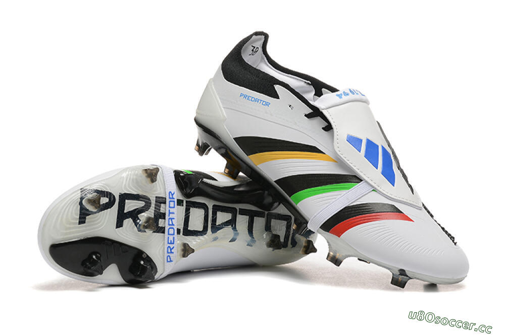 Men's Adidas Predator Elite Foldover Tongue FG Firm Ground Low-Tops Football Boots - White/Rainbow 4