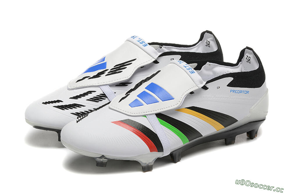 Men's Adidas Predator Elite Foldover Tongue FG Firm Ground Low-Tops Football Boots - White/Rainbow 5