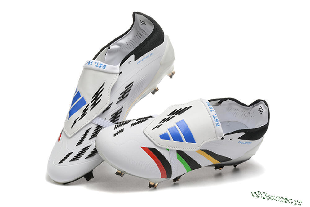 Men's Adidas Predator Elite Foldover Tongue FG Firm Ground Low-Tops Football Boots - White/Rainbow 6