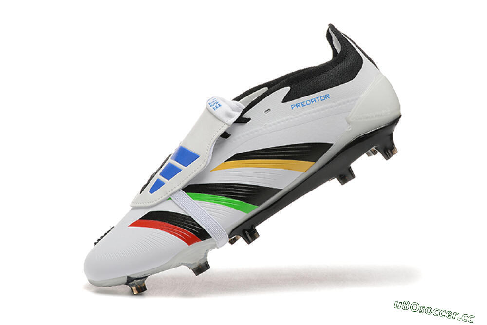 Men's Adidas Predator Elite Foldover Tongue FG Firm Ground Low-Tops Football Boots - White/Rainbow 8