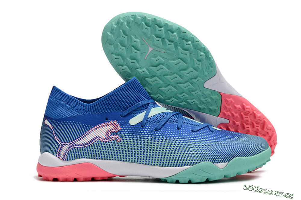 Men's Puma Future Ultimate TF Artificial Turf Low-Tops Football Shoes - Blue/White/Pink 2