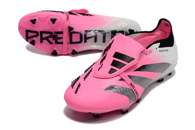 Men's Adidas Predator Elite Foldover Tongue FG Firm Ground Low-Tops Football Boots - Pink/Grey/White