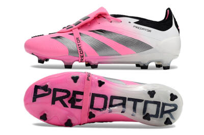 Men's Adidas Predator Elite Foldover Tongue FG Firm Ground Low-Tops Football Boots - Pink/Grey/White