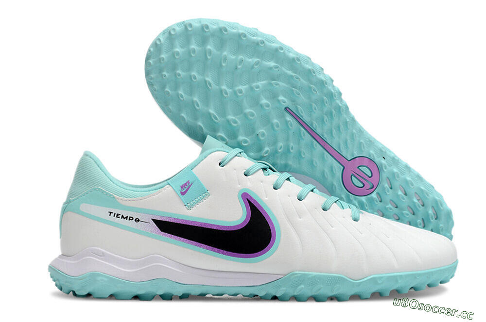 Men's Nike Tiempo Legend 10 Elite TF Artificial Turf Low-Tops Football Shoes - White/Blue/Purple 2