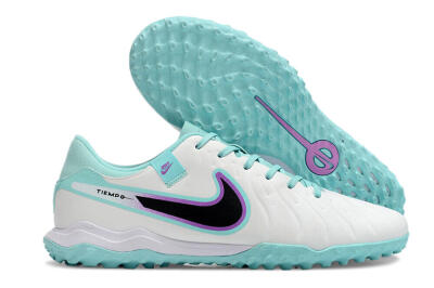 Men's Nike Tiempo Legend 10 Elite TF Artificial Turf Low-Tops Football Shoes - White/Blue/Purple