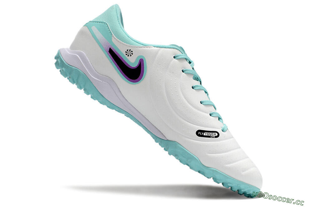 Men's Nike Tiempo Legend 10 Elite TF Artificial Turf Low-Tops Football Shoes - White/Blue/Purple 4