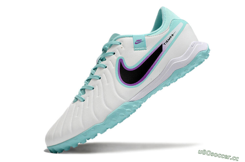 Men's Nike Tiempo Legend 10 Elite TF Artificial Turf Low-Tops Football Shoes - White/Blue/Purple 5