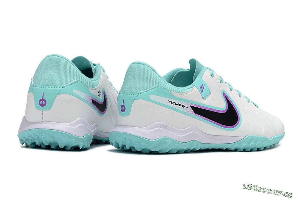Men's Nike Tiempo Legend 10 Elite TF Artificial Turf Low-Tops Football Shoes - White/Blue/Purple 6