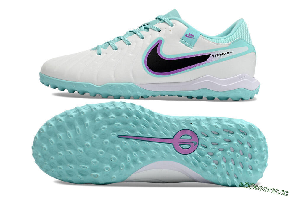 Men's Nike Tiempo Legend 10 Elite TF Artificial Turf Low-Tops Football Shoes - White/Blue/Purple 1