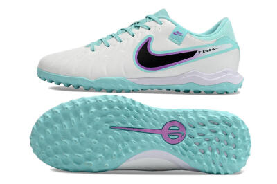 Men's Nike Tiempo Legend 10 Elite TF Artificial Turf Low-Tops Football Shoes - White/Blue/Purple
