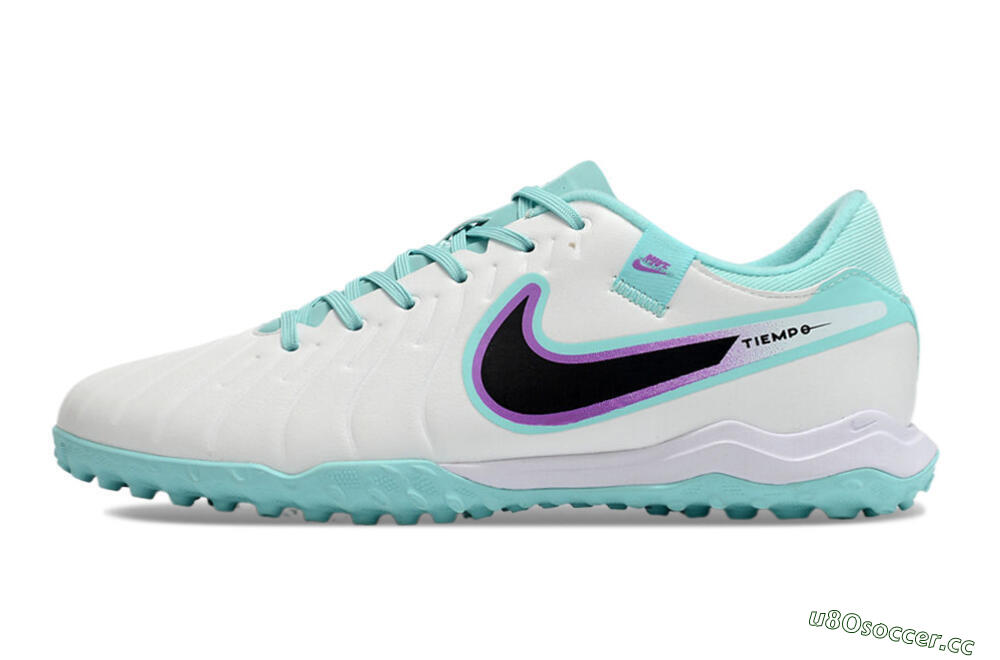 Men's Nike Tiempo Legend 10 Elite TF Artificial Turf Low-Tops Football Shoes - White/Blue/Purple 0
