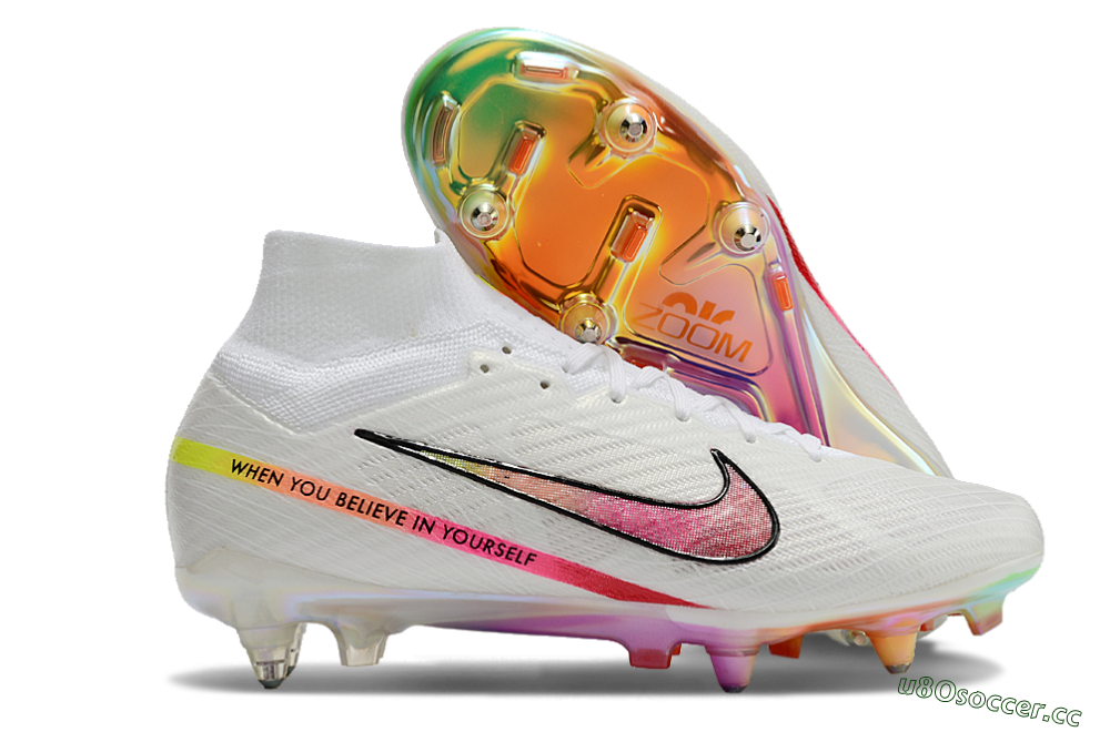 Men's Nike Air Zoom Mercurial Superfly 9 Elite SG Soft Ground High-Tops Football Boots - White/Pink/Black 2