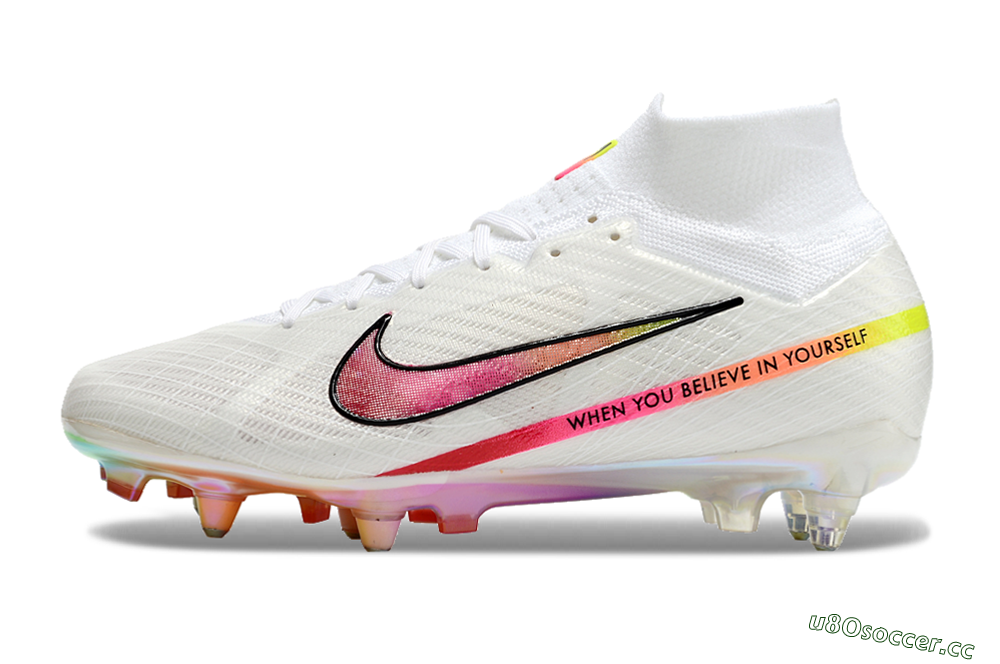 Men's Nike Air Zoom Mercurial Superfly 9 Elite SG Soft Ground High-Tops Football Boots - White/Pink/Black 0