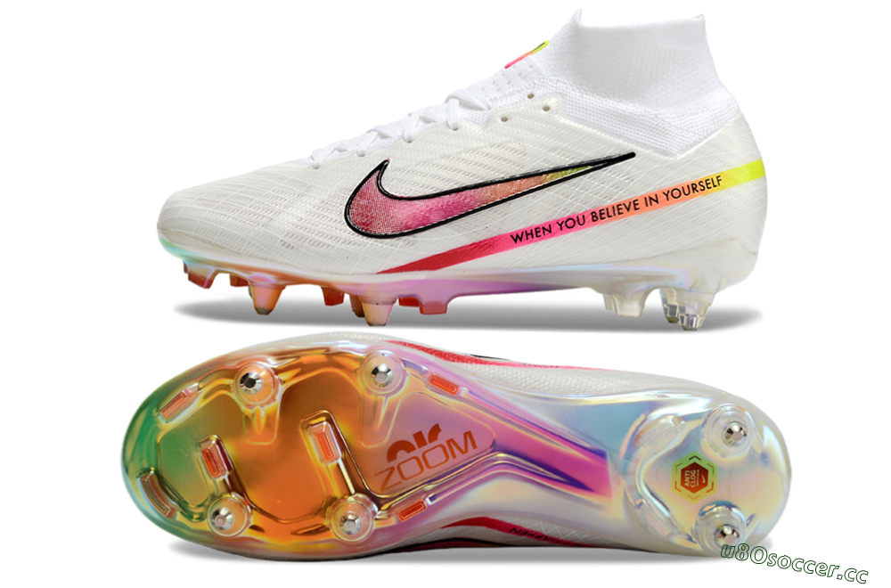 Men's Nike Air Zoom Mercurial Superfly 9 Elite SG Soft Ground High-Tops Football Boots - White/Pink/Black 1