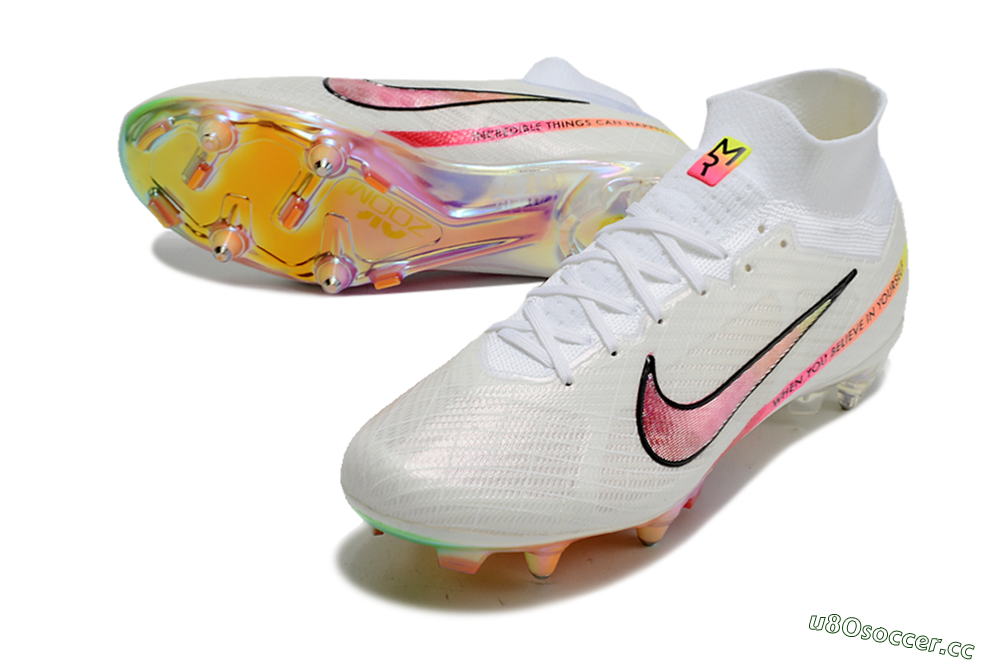Men's Nike Air Zoom Mercurial Superfly 9 Elite SG Soft Ground High-Tops Football Boots - White/Pink/Black 3