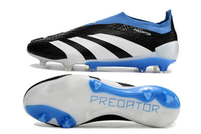 Men's Adidas Predator Accuracy+ Laceless FG Firm Ground Low-Tops Football Boots - Black/White/Blue