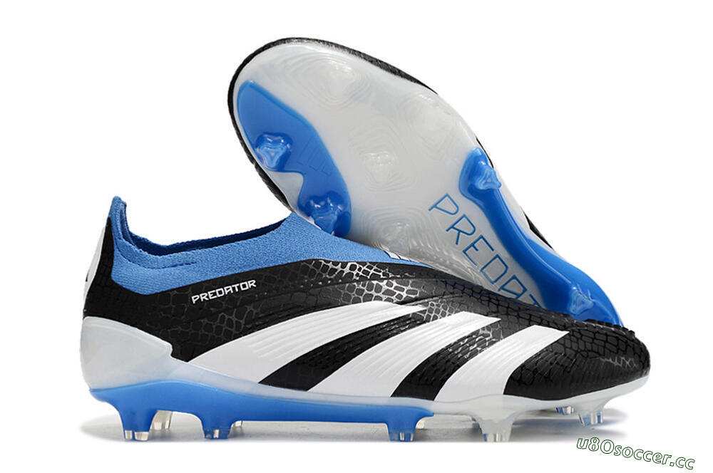 Men's Adidas Predator Accuracy+ Laceless FG Firm Ground Low-Tops Football Boots - Black/White/Blue 2