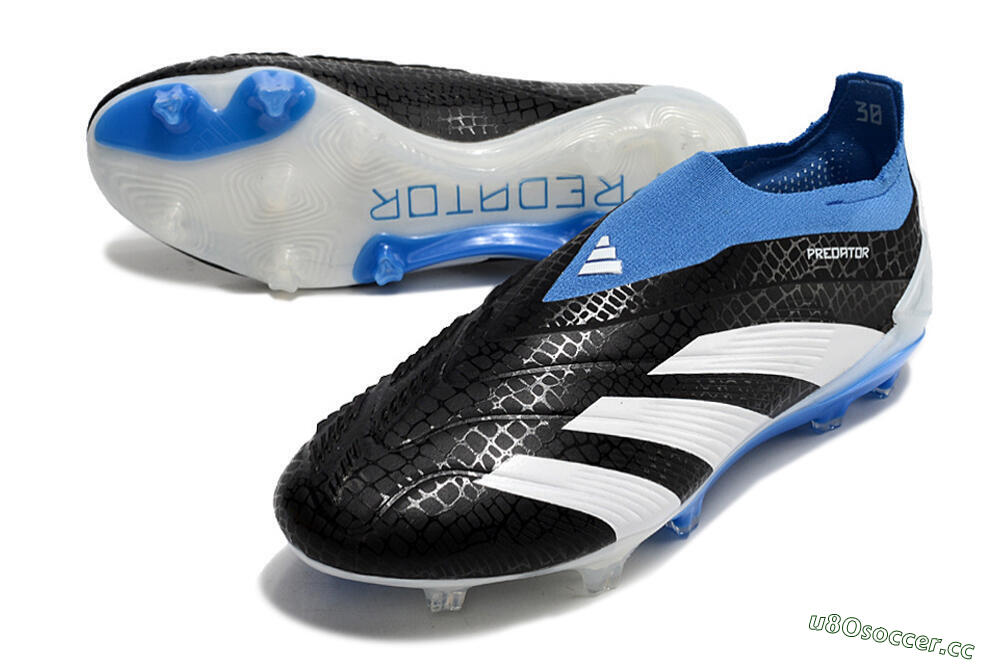 Men's Adidas Predator Accuracy+ Laceless FG Firm Ground Low-Tops Football Boots - Black/White/Blue 3