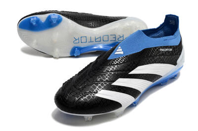 Men's Adidas Predator Accuracy+ Laceless FG Firm Ground Low-Tops Football Boots - Black/White/Blue