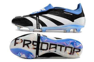 Men's Adidas Predator Elite Foldover Tongue FG Firm Ground Low-Tops Football Boots - Black/Blue/White
