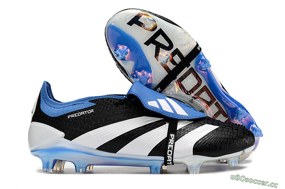 Men's Adidas Predator Elite Foldover Tongue FG Firm Ground Low-Tops Football Boots - Black/Blue/White 2