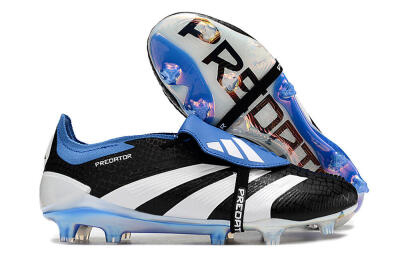 Men's Adidas Predator Elite Foldover Tongue FG Firm Ground Low-Tops Football Boots - Black/Blue/White