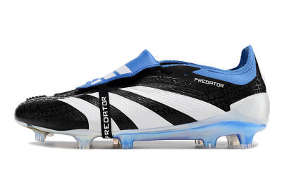 Men's Adidas Predator Elite Foldover Tongue FG Firm Ground Low-Tops Football Boots - Black/Blue/White