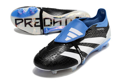 Men's Adidas Predator Elite Foldover Tongue FG Firm Ground Low-Tops Football Boots - Black/Blue/White
